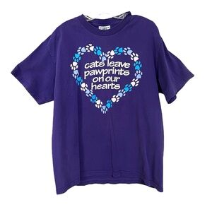 Vintage Lee Purple Cotton T Shirt Cat Paw Prints On My Heart Sz LEUC